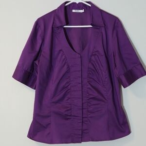 Rickis Size 16 Blouse Button Up Plum Purple Ruched Short Sleeve Professional Top